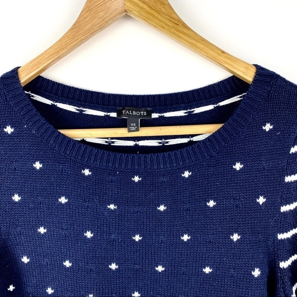 Talbots Knit Nautical Sweater Navy Blue White Size XS Long Sleeves Striped - Picture 3 of 9
